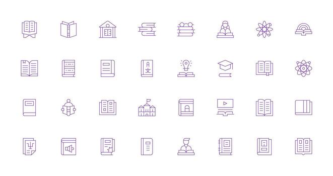 32 Delgado línea estilo íconos desde libro de texto colección agudo íconos para presentaciones vector