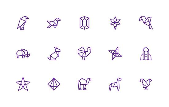 Polygon Icon Set with 15 Regular Line Graphics Icon Set for Apps vector