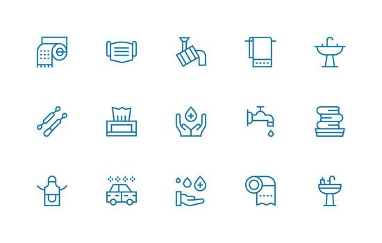 Cleanliness Icon Collection with 15 Regular Line Designs Display Icon Pack vector
