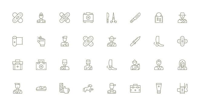 Bandage Set with 32 Thin Line Icons Icon Set for Projects vector