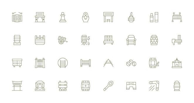 32 Icons for Wooden in Thin Line Format Simple Icons for Interface and Wireframes vector