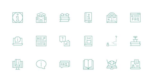 18 conocimiento base íconos en mínimo línea estético limpiar icono conjunto icono paquete para ui proyectos vector