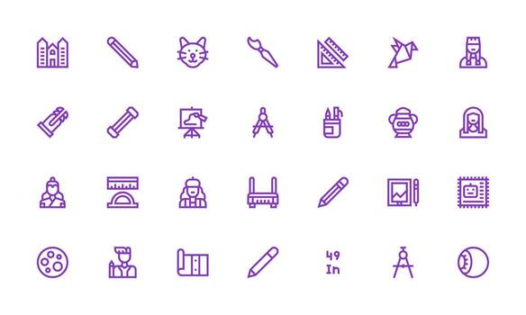 dibujo diseño íconos presentando 28 en negrita línea estilo multi-estilo íconos para creativo proyectos vector