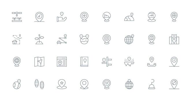 GPS presentando 32 íconos en Delgado línea diseño versátil icono colección para diseñadores vector