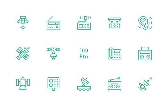 Receiver Icon Set with 15 Regular Line Graphics Editable Icon Collection vector