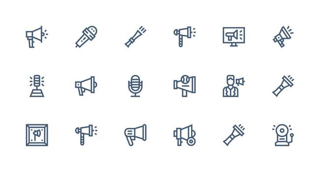 público habla a presentando 18 íconos en fuerte carrera línea diseño ui y ux enfocado icono colección vector