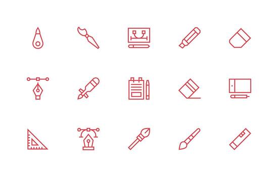 Drawing Tool Icon Collection with 15 Regular Line Designs Interface Icon Collection for Daily Projects vector