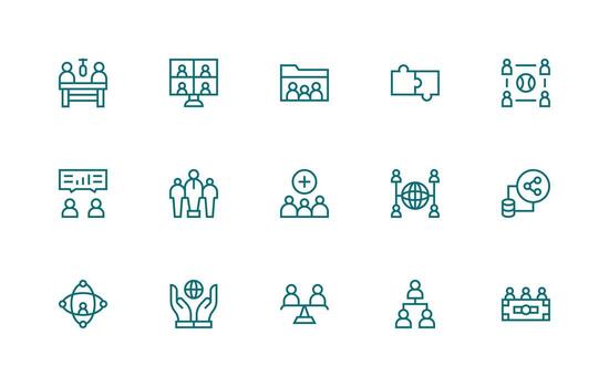 Collaboration Design Icons featuring 15 in Regular Line Style All Device Compatible Icon Set vector