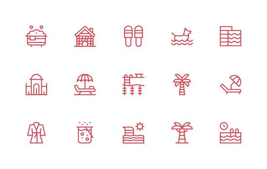 Resort Icon Set with 15 Regular Line Graphics Creative Icon Set vector