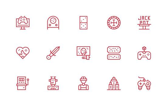 15 Icons for Gaming in Regular Line Format Line Icon Collection vector