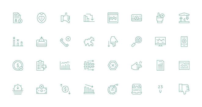 Decline Design Icons featuring 32 in Thin Line Style Detailed Icon Collection for Design Systems vector