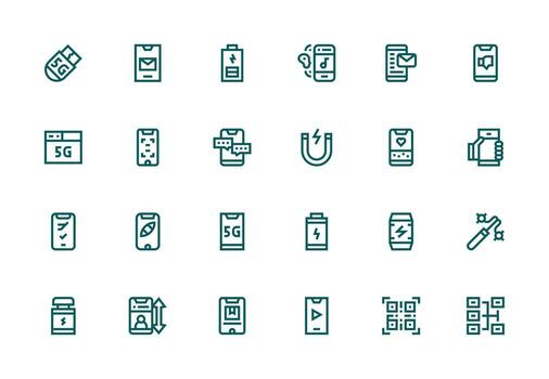 Thick Line Line Style Smartphone Icons with 24 Vectors Clean Icon Set Icon Pack for UI Projects
