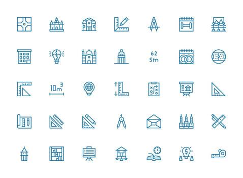 Plan Design Icons featuring 35 in Regular Clean Line Style High-Resolution Icons for Any Platform vector