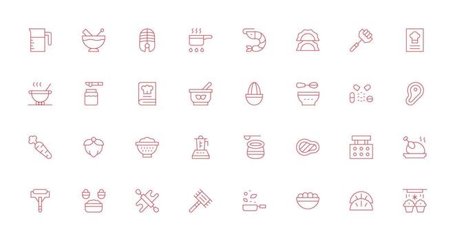 Recipe Icon Set with 32 Thin Line Graphics Clean Icon Collection for Web Use vector