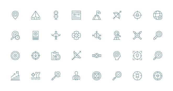 32 Thin Line Vectors for Target Theme Minimal Icon Set for Interface Projects