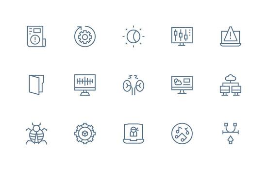 Software featuring 15 Icons in Regular Line Design Balanced Icon Set for Functional Design vector