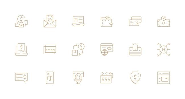 Digital Payment Design Icons featuring 18 in Minimal Line Style Basic Icon Series vector