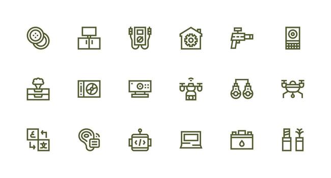 tecnología presentando 18 íconos en fuerte carrera línea diseño web y aplicación icono paquete colección vector