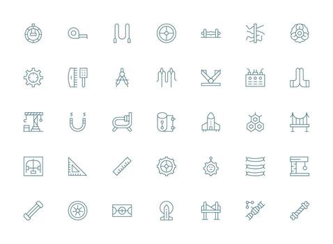 35 Icons for Engineering in Light Line Format Optimized Icon Pack for Digital Products vector