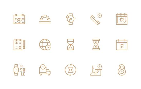 Time Icon Set with 15 Regular Line Graphics UI-Ready Icon Collection vector