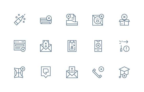 15 Regular Line Icons for Rejected Graphics Style Icon Set vector