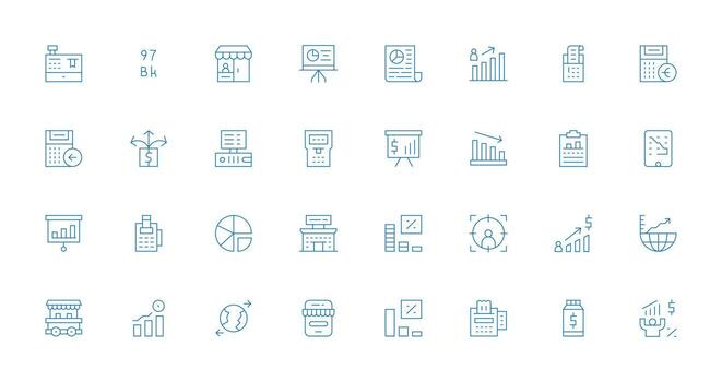 ventas diseño íconos presentando 32 en Delgado línea estilo multi-estilo icono colección vector