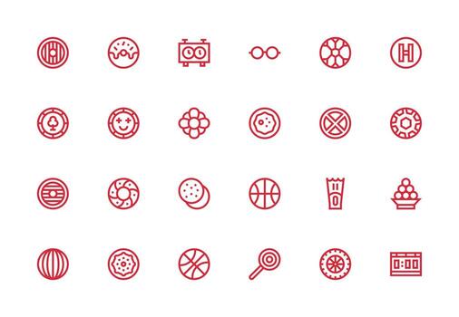 Round Design Icons featuring 24 in Thick Line Line Style Responsive Icon Set for Flexible Layouts vector
