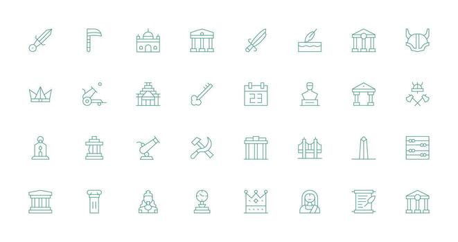 histórico diseño íconos presentando 32 en Delgado línea estilo bien estructurado íconos para creativo utilizar vector