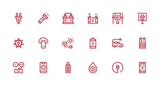 18 Icons for Power Source in Strong Stroke Line Format Quick Access Icons for UI Development vector