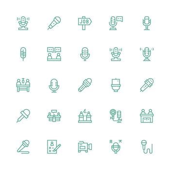 entrevista icono colección con 25 medio carrera contorno diseños icono conjunto para web vector