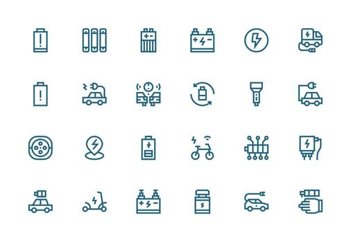 Battery Icon Set with 24 Thick Line Line Graphics Essential Icons for Rapid UI Building vector