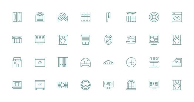 Window including 32 Thin Line Illustrations Quick Access Icons for UI Development vector