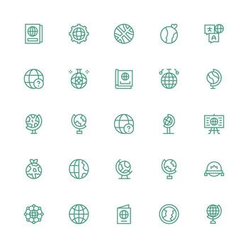 Medium Stroke Outline Style Globe Icons with 25 Vectors Responsive Icon Set for Flexible Layouts
