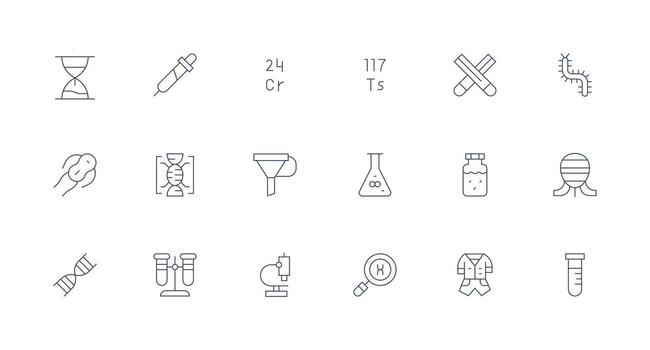 mínimo línea íconos desde laboratorio conjunto con 18 vectores simplificado icono paquete para visual herramientas