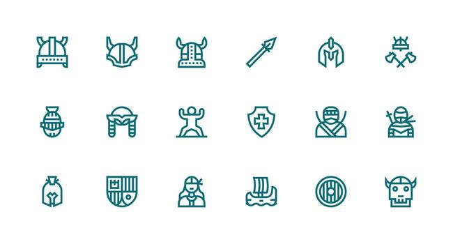 Warrior Set with 18 Strong Stroke Line Icons Complete Icon Bundle for Web Design vector