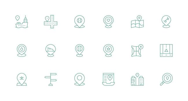 Map Marker Icon Set with 18 Minimal Line Graphics Icon Pack for UI vector