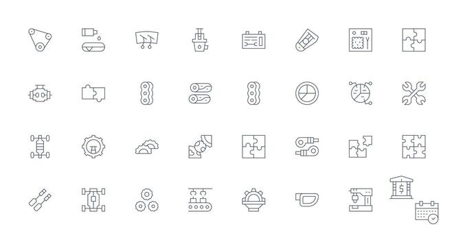 Delgado línea estilo partes íconos con 32 vectores de confianza íconos para todas interfaces