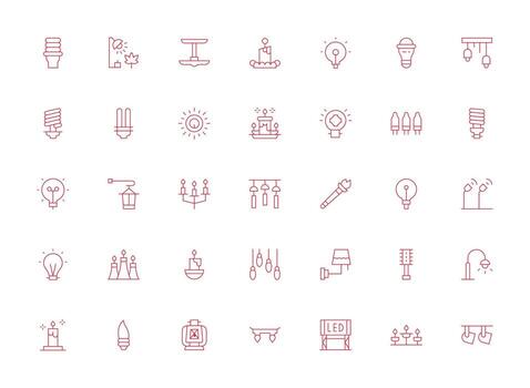 Light Line Style Illumination Icons with 35 Vectors Display Icon Pack