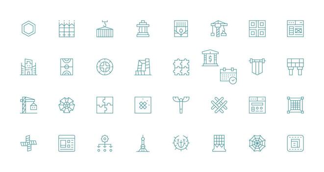 32 marco de referencia íconos en Delgado línea estético multi-estilo íconos para creativo proyectos vector