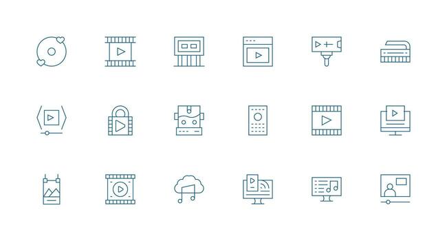 Minimal Line Style Media Player Icons with 18 Vectors Detailed Icon Collection for Design Systems