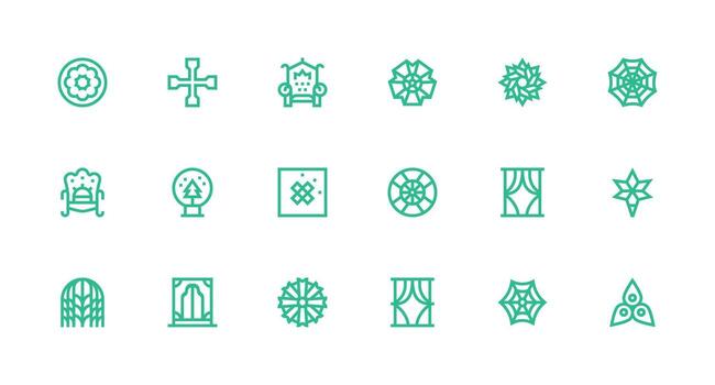 Strong Stroke Line Icons from Ornate Set with 18 Vectors Complete Icon Bundle for Web Design