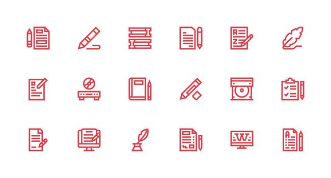 Writing Set with 18 Strong Stroke Line Icons Icon Set for Projects vector