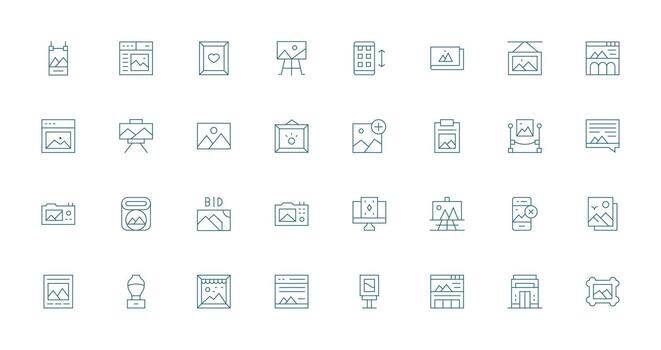 Thin Line Style Gallery Icons with 32 Vectors Icons Built for Visual Consistency Pack