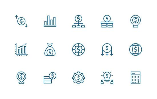 Revenue Design Icons featuring 15 in Regular Line Style Quick Access Icons for UI Development vector