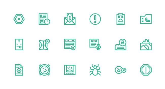Error Message Icon Collection with 18 Strong Stroke Line Designs Neat Icon Set vector