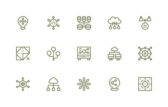 15 Distributed Icons in Regular Line Aesthetic Compact Icon Set vector