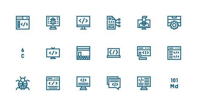 Coding Design Icons featuring 18 in Strong Stroke Line Style Clean Icon Pack vector