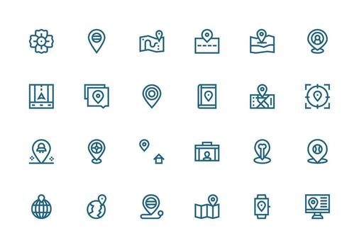 Coordinates Set with 24 Thick Line Line Icons Full Icon Library for UI Designers vector