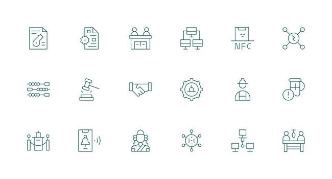 protocolo icono conjunto con 18 mínimo línea gráficos plano icono conjunto vector