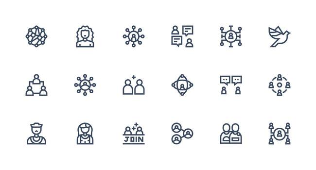 social red icono conjunto con 18 fuerte carrera línea gráficos icono paquete para varios temas vector